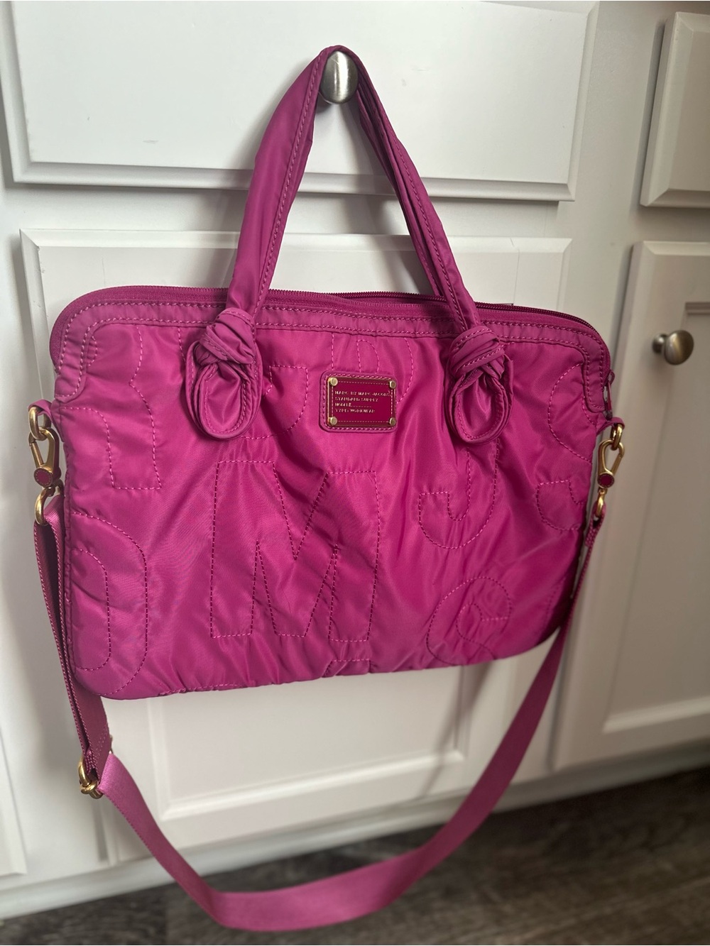 Marc Jacobs Fuchsia Quilted Laptop Tote with Detachable Strap